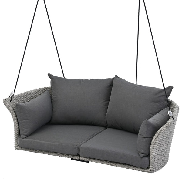HomeRoots 40" Gray Woven Rattan Outdoor Swing Chair with Cushions - Stylish, Durable, and UV-Protected Comfort 653872