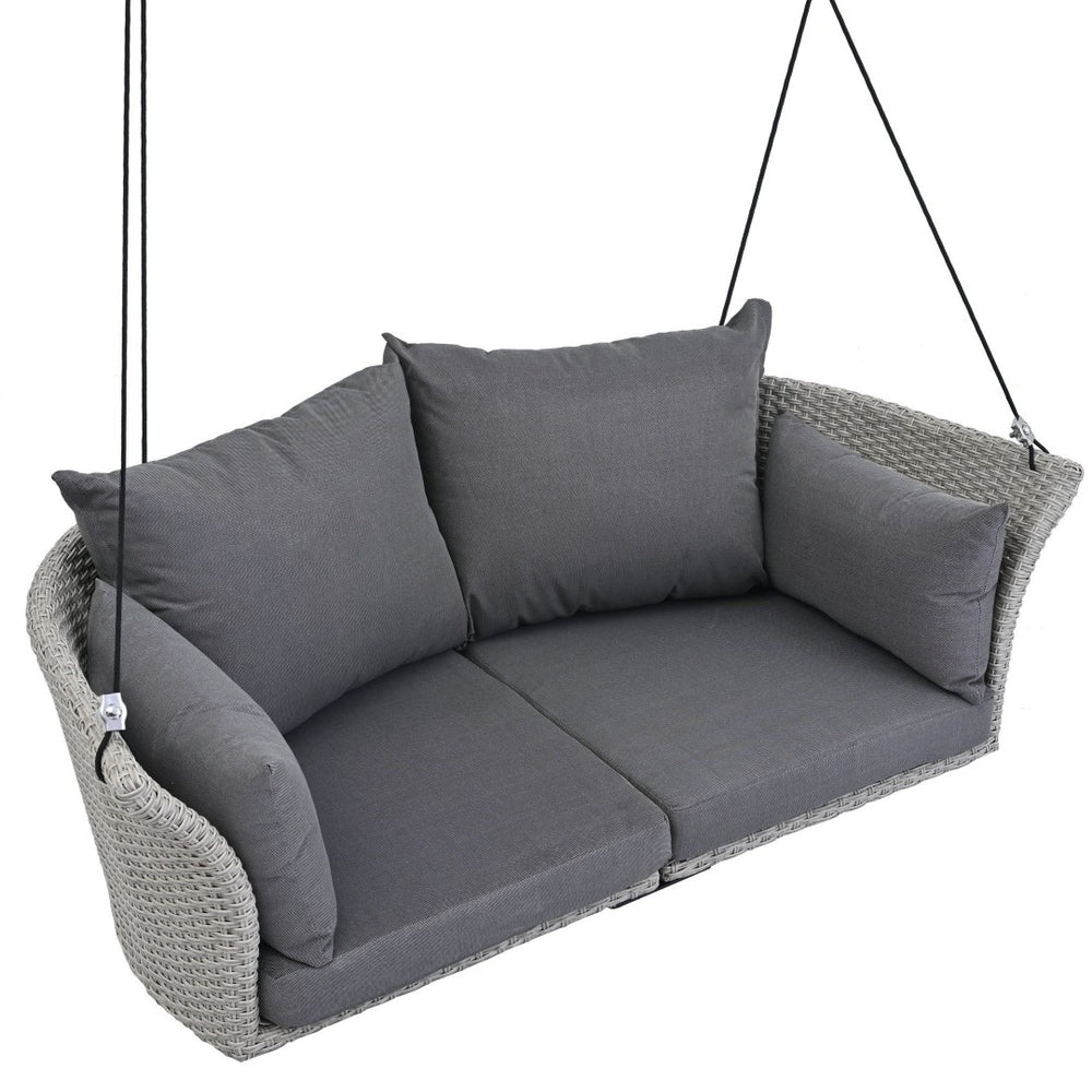 HomeRoots 40" Gray Woven Rattan Outdoor Swing Chair with Cushions - Stylish, Durable, and UV-Protected Comfort 653872