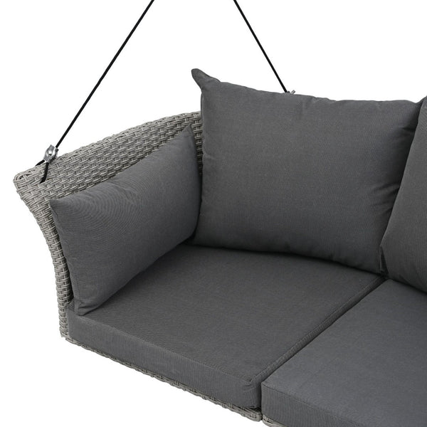 HomeRoots 40" Gray Woven Rattan Outdoor Swing Chair with Cushions - Stylish, Durable, and UV-Protected Comfort 653872