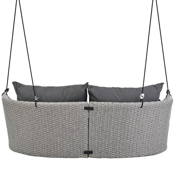 HomeRoots 40" Gray Woven Rattan Outdoor Swing Chair with Cushions - Stylish, Durable, and UV-Protected Comfort 653872