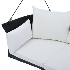HomeRoots 40" Stylish Black Woven Rattan Outdoor Swing Chair with White Cushion - Perfect for Indoor & Patio Relaxation 653873