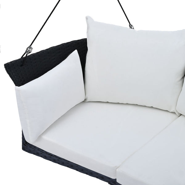 HomeRoots 40" Stylish Black Woven Rattan Outdoor Swing Chair with White Cushion - Perfect for Indoor & Patio Relaxation 653873
