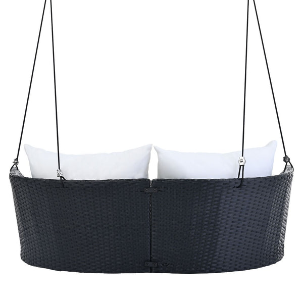 HomeRoots 40" Stylish Black Woven Rattan Outdoor Swing Chair with White Cushion - Perfect for Indoor & Patio Relaxation 653873