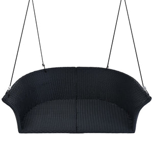 HomeRoots 40" Stylish Black Woven Rattan Outdoor Swing Chair with White Cushion - Perfect for Indoor & Patio Relaxation 653873
