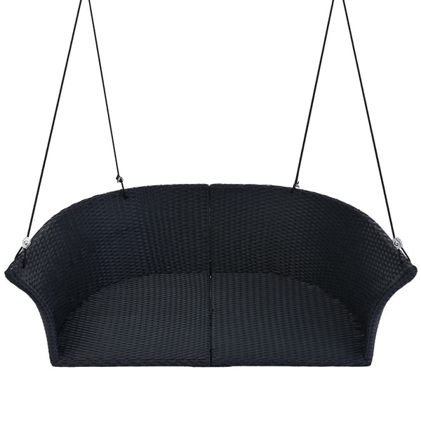 HomeRoots 40" Stylish Black Woven Rattan Outdoor Swing Chair with White Cushion - Perfect for Indoor & Patio Relaxation 653873
