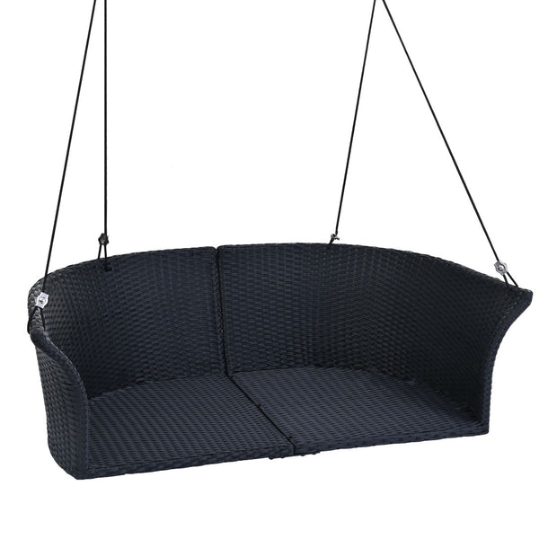 HomeRoots 40" Stylish Black Woven Rattan Outdoor Swing Chair with White Cushion - Perfect for Indoor & Patio Relaxation 653873