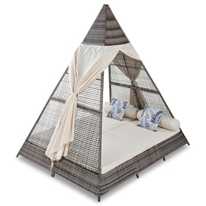 HomeRoots 91" Stylish Pyramid Lounge Chair with Faux Rattan, Cushions, Canopy, and Weather Resistance for Comfort 653874