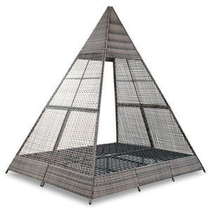 HomeRoots 91" Stylish Pyramid Lounge Chair with Faux Rattan, Cushions, Canopy, and Weather Resistance for Comfort 653874