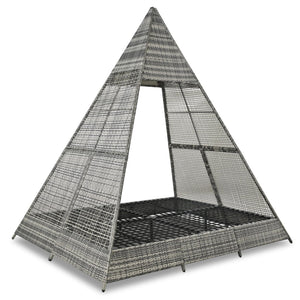 HomeRoots 91" Brown and Blue Faux Rattan Pyramid Lounge Bed – Cozy Outdoor Retreat for Patios and Pools 653875