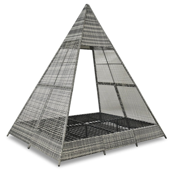 HomeRoots 91" Brown and Blue Faux Rattan Pyramid Lounge Bed – Cozy Outdoor Retreat for Patios and Pools 653875