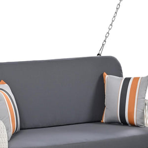 HomeRoots 49" Elegant White Woven Rattan Outdoor Swing Chair for Two with Plush Gray Cushions - Durable & Stylish! 653877