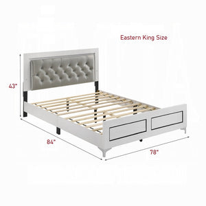 English Elm Contemporary Queen Platform Bed with Gray PU Tufted LED Headboard and Chrome Legs for Modern Bedrooms White 82 L x 29 W x 10 H B2741P405687
