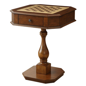 English Elm Cherry Game Table Chess Top with 2 Drawers, Sturdy Pedestal Base, Wood Veneer Finish for Playtime and Display B062P186554