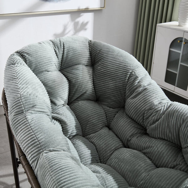 English Elm Outdoor Rattan Oversized Rocking Egg Chair with Padded Velvet Cushion, Sturdy Steel Frame, Light Green W640P271523