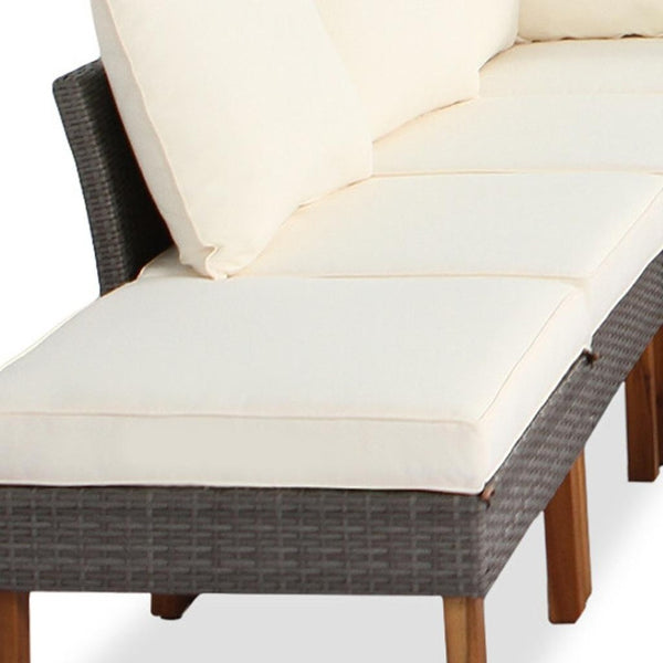 HomeRoots Nine Piece Outdoor Rattan Sectional Seating Set with Upholstered Cushions & Acacia Coffee Table 653920