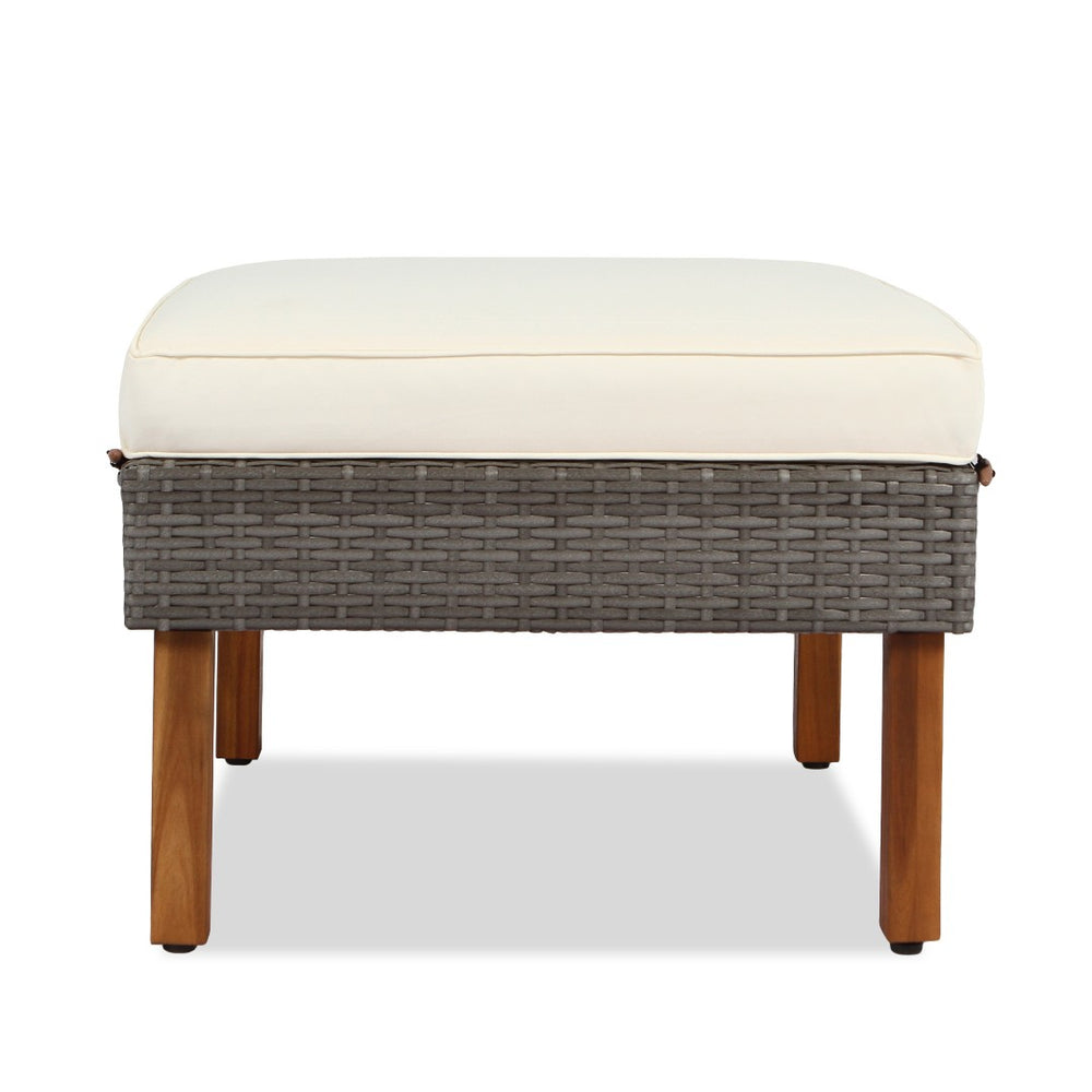 HomeRoots Nine Piece Outdoor Rattan Sectional Seating Set with Upholstered Cushions & Acacia Coffee Table 653920