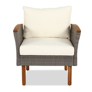 HomeRoots Nine Piece Outdoor Rattan Sectional Seating Set with Upholstered Cushions & Acacia Coffee Table 653920
