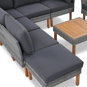 HomeRoots Nine-Piece Gray Rattan Sectional Seating Set with Cushions & Table - Stylish, Comfortable Outdoor Lounge 653921