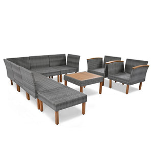HomeRoots Nine-Piece Gray Rattan Sectional Seating Set with Cushions & Table - Stylish, Comfortable Outdoor Lounge 653921
