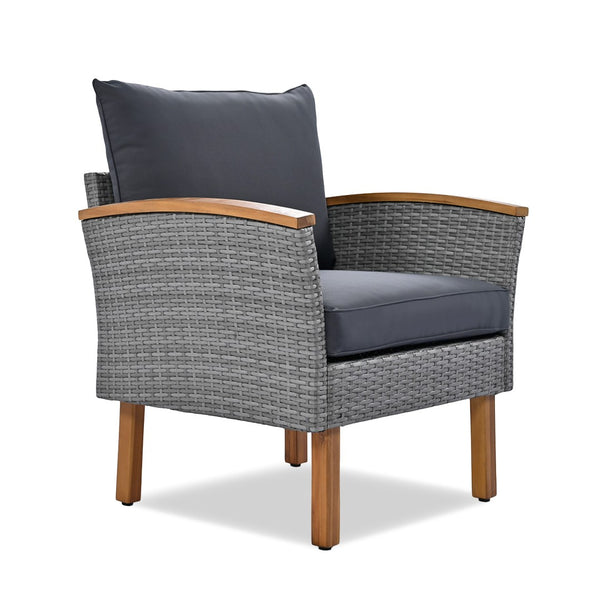 HomeRoots Nine-Piece Gray Rattan Sectional Seating Set with Cushions & Table - Stylish, Comfortable Outdoor Lounge 653921