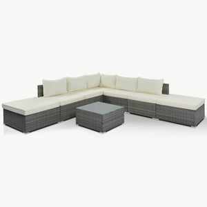 HomeRoots Eight-Piece Gray and Beige Wicker Sectional Seating Group with Cushions and Stylish Coffee Table 653922