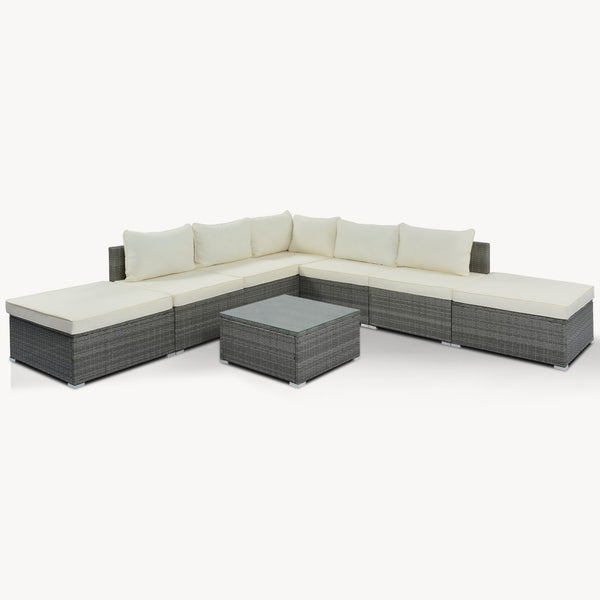 HomeRoots Eight-Piece Gray and Beige Wicker Sectional Seating Group with Cushions and Stylish Coffee Table 653922