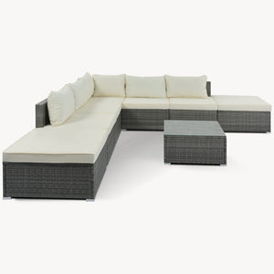 HomeRoots Eight-Piece Gray and Beige Wicker Sectional Seating Group with Cushions and Stylish Coffee Table 653922