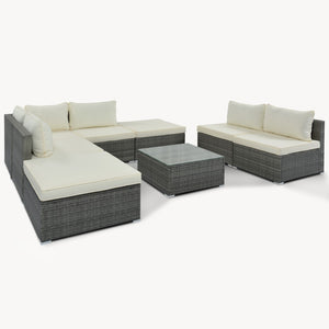 HomeRoots Eight-Piece Gray and Beige Wicker Sectional Seating Group with Cushions and Stylish Coffee Table 653922