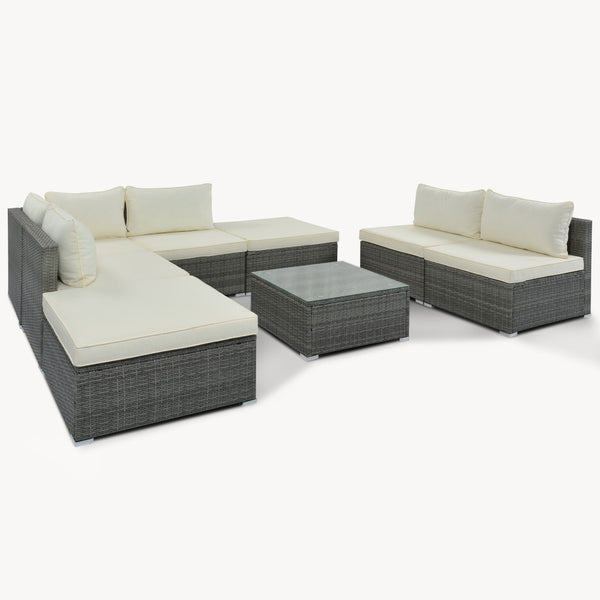 HomeRoots Eight-Piece Gray and Beige Wicker Sectional Seating Group with Cushions and Stylish Coffee Table 653922