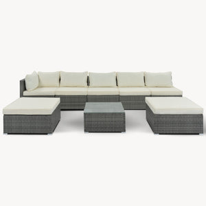 HomeRoots Eight-Piece Gray and Beige Wicker Sectional Seating Group with Cushions and Stylish Coffee Table 653922
