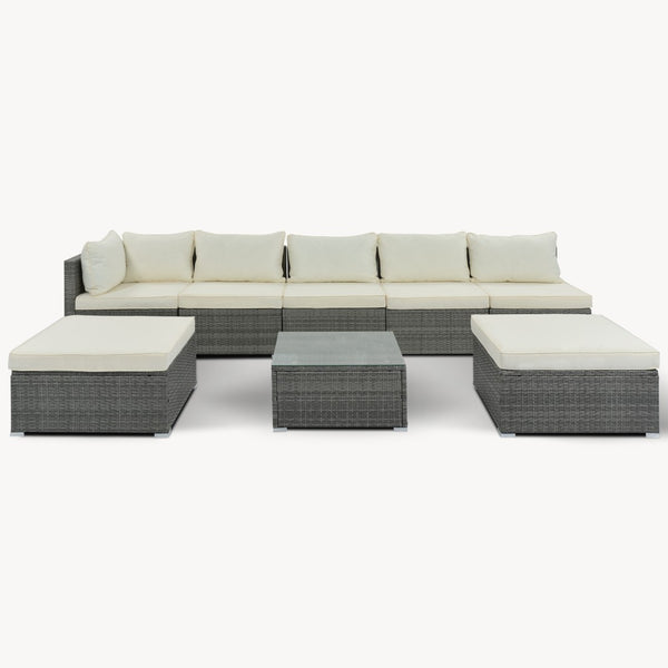 HomeRoots Eight-Piece Gray and Beige Wicker Sectional Seating Group with Cushions and Stylish Coffee Table 653922