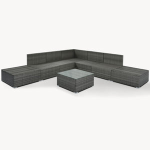 HomeRoots Eight-Piece Gray and Beige Wicker Sectional Seating Group with Cushions and Stylish Coffee Table 653922