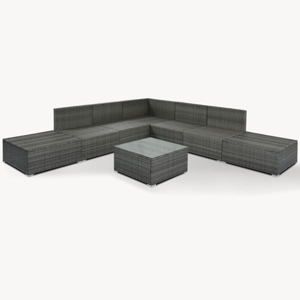 HomeRoots Eight-Piece Gray and Beige Wicker Sectional Seating Group with Cushions and Stylish Coffee Table 653922