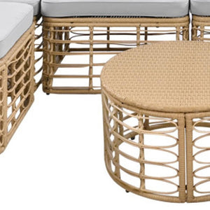 HomeRoots Seven-Piece Wicker Sectional Seating Group with Gray Cushions & Table for Stylish Outdoor Comfort 653924