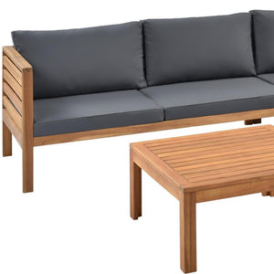 HomeRoots Four-Piece Outdoor Seating Group with Solid Wood Frame and Comfortable Upholstered Cushions Set 653925