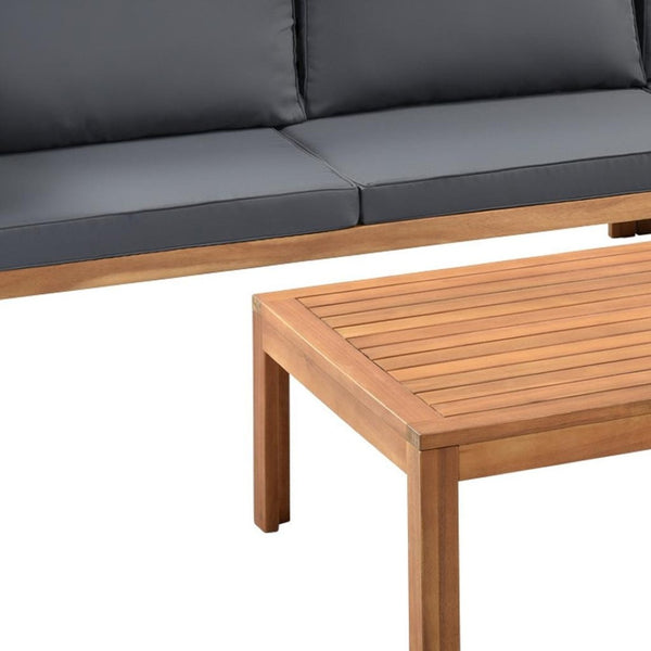 HomeRoots Four-Piece Outdoor Seating Group with Solid Wood Frame and Comfortable Upholstered Cushions Set 653925