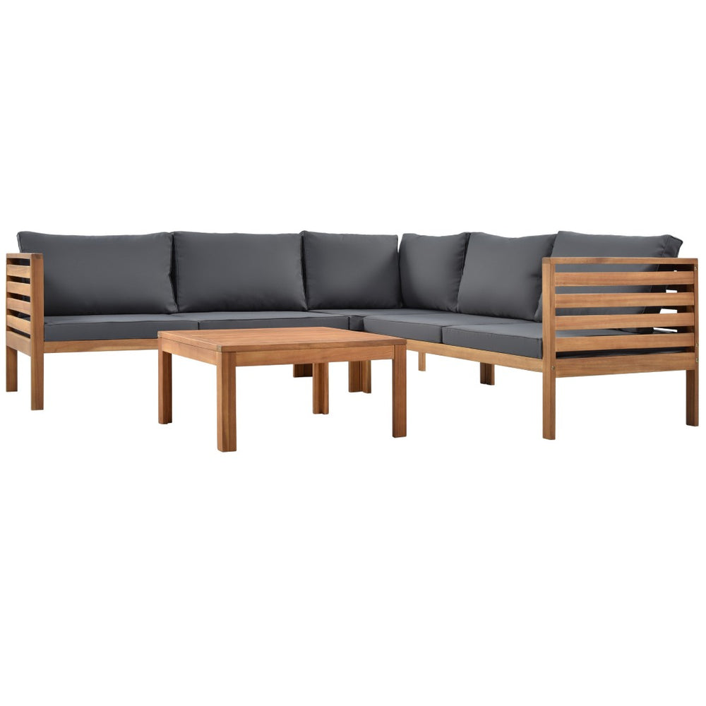 HomeRoots Four-Piece Outdoor Seating Group with Solid Wood Frame and Comfortable Upholstered Cushions Set 653925