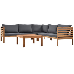 HomeRoots Four-Piece Outdoor Seating Group with Solid Wood Frame and Comfortable Upholstered Cushions Set 653925