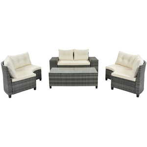 HomeRoots Eight Piece Gray and Beige Wicker Sectional Seating Set with Coffee Table for Stylish Outdoor Living 653927