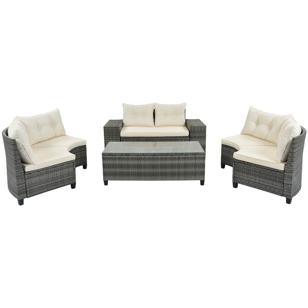 HomeRoots Eight Piece Gray and Beige Wicker Sectional Seating Set with Coffee Table for Stylish Outdoor Living 653927