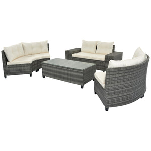 HomeRoots Eight Piece Gray and Beige Wicker Sectional Seating Set with Coffee Table for Stylish Outdoor Living 653927