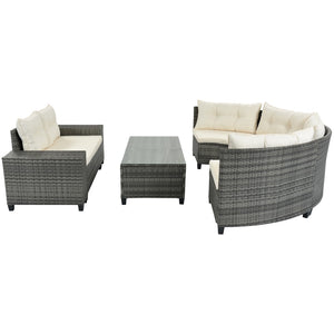 HomeRoots Eight Piece Gray and Beige Wicker Sectional Seating Set with Coffee Table for Stylish Outdoor Living 653927