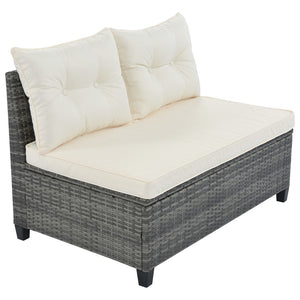 HomeRoots Eight Piece Gray and Beige Wicker Sectional Seating Set with Coffee Table for Stylish Outdoor Living 653927