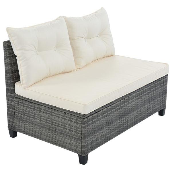 HomeRoots Eight Piece Gray and Beige Wicker Sectional Seating Set with Coffee Table for Stylish Outdoor Living 653927