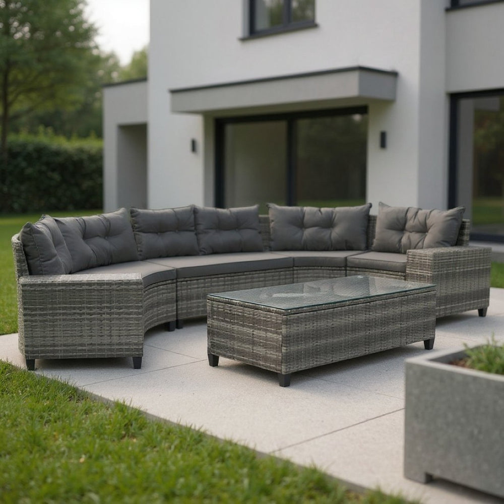 HomeRoots Eight-Piece Gray Wicker Sectional Seating Set with Coffee Table - Stylish, Durable & Low Maintenance! 653928