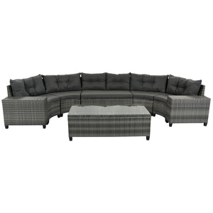 HomeRoots Eight-Piece Gray Wicker Sectional Seating Set with Coffee Table - Stylish, Durable & Low Maintenance! 653928