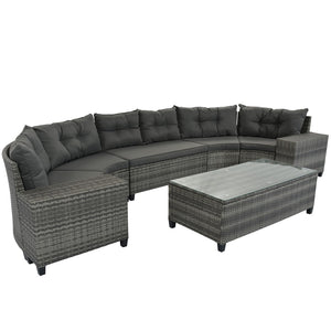 HomeRoots Eight-Piece Gray Wicker Sectional Seating Set with Coffee Table - Stylish, Durable & Low Maintenance! 653928