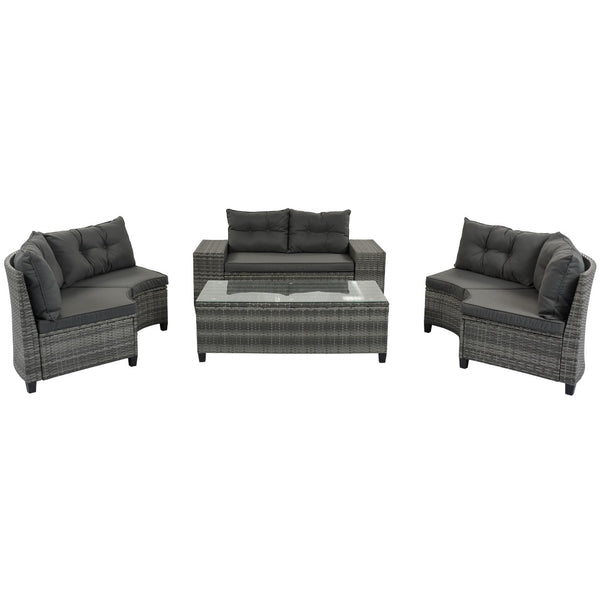 HomeRoots Eight-Piece Gray Wicker Sectional Seating Set with Coffee Table - Stylish, Durable & Low Maintenance! 653928