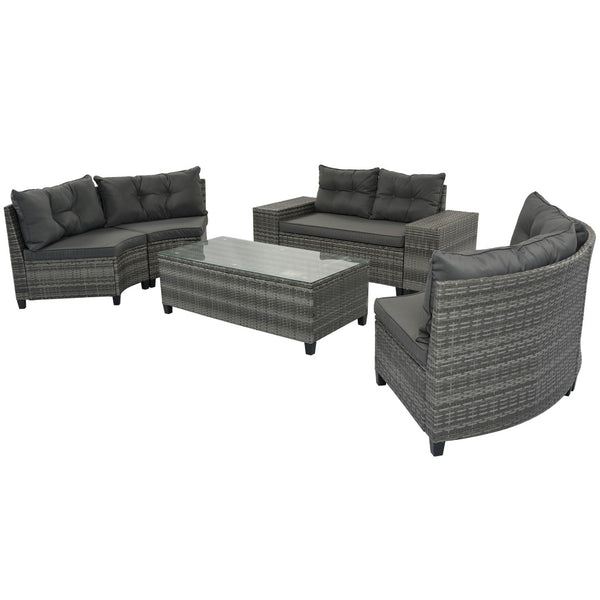 HomeRoots Eight-Piece Gray Wicker Sectional Seating Set with Coffee Table - Stylish, Durable & Low Maintenance! 653928