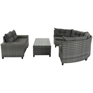 HomeRoots Eight-Piece Gray Wicker Sectional Seating Set with Coffee Table - Stylish, Durable & Low Maintenance! 653928